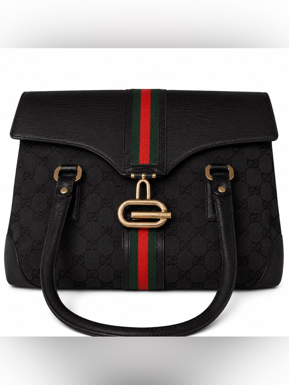 Gucci Black Satchel with Red and Green Web Stripe